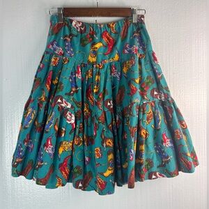 Beautiful Cowgirl S Western Turquoise Red Tiered Full Prairiecore Circle Skirt